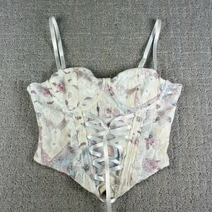 Top Chic Victorian Lace Up Ruffle Tank Corset Top Ivory Pink M Y2K Coquette NWT